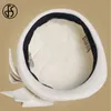 Berets FS Elegant Beret Mulheres Lã Feltro Fascinators Fedora Red Mulheres Igreja Chapéus Branco Preto Casamento Senhoras Chapéu Bow Caps Pillbox Hat 231208