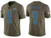 Detroit''Lions''Men 9 Matthew Stafford 19 Kenny Golladay 5 Matt Prater Personnalisé Femmes Jeunes Salut au Service Maillot Olive