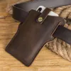 Bolsa de cintura de celular de couro 100% genuíno para homens masculinos machos vintage handmade loop holster celular capa de capa de capa de capa