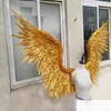 NUOVOCostume bellissime ali di piume d'angelo d'oro 185 cm ali di fata per decorazioni di nozze Dance Pography Display Party271R