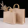 Vintage handväska bambu loop hanterar diy väska retro vattentät shoppingväska fast färg jute bärbar väska grovt vävt mode 21102251p