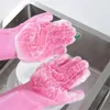 Paire de gants en Silicone avec brosse, sécurité réutilisable, gant de lavage de la vaisselle, gants résistants à la chaleur, outil de nettoyage de cuisine