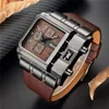 Oulm Marque Original Unique Design Carré Hommes Montre-Bracelet Large Grand Cadran Casual Bracelet En Cuir Quartz Montre Mâle Sport Montres Y190514270Y