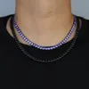 Herren Damen Modeketten 5 mm 18/20 Zoll 1 Schwarz vergoldet Bling Schwarz Lila CZ Tenniskette Halskette Gliederschmuck Geschenk für Freund