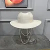 Wide Brim Hats Summer Arrival Double Chain Strap Fedora Hat Straw For WomenWide2871