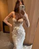 Berta Lace Meerjungfrau Kleider Spaghetti Hochzeitskleid Sweep Zug Blumen Applikationen Pailletten Brautkleider