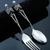 Titanium Steel Skeleton Skull Fork Spoon Table Seary Vintage Dinner Table Flatware Cotar Set Metal Crafts Halloween Party Gifts T2210H