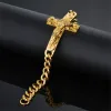 Мужской браслет с крестом Иисуса, браслет из желтого золота 14 карат, мужские браслеты Pulira, браслеты золотого цвета на запястье для мужчин, ювелирные изделия