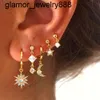 Het trender 18k guldrundan Opal Stone örhängen uppsättningar 925 Silver Natural Opal Moon Star Drop Stud Earrings Set for Girls