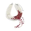 Designer Multilayer Imitation Pearl Necklace Choker for Women Red Beads Tassel Short Neck Chain Halloween Party Jewelry