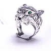 Gran oferta, anillos de joyería de marca Pantera a la moda hueca, ojo de piedra verde, anillo con cabeza de leopardo, anillos de joyería chapados en oro de 18k