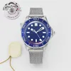 VS Factory producerar 007 -serie Mäns klockor 42 mm diameter Blue Dial 8806 Movement Sapphire Montre de Luxe Fine Steel Band Mechanical Automatic Men's Wristwatches