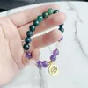 MG2029 Ny design 8 mm Moss Agate Amethyst Rose Quartz Armband Womens Lotus Charm Yoga Mala handled