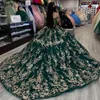 Luxury Green Sweetheart Quinceanera klänningar Guldspets Applique från axeln Sweet 16 Dress Vestido de 15 Anos Prom Bowns