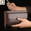 Doppelte Reißverschluss Herrenbrieftaschen Clutch Bag Leder Brieftasche Organizer Großkapazität Passabdeckung Männlich Portefeuille Homme2558