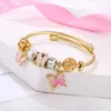 Hersteller Großhandel Edelstahl Titan Stahl Armband Gold Rosa Farbverlauf Schmetterling Anhänger Perle Damenarmband