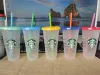 Starbucks 24 унции/710 мл Пластиковая кружка Многоразовая прозрачная питьевая чашка с плоским дном в форме столба Крышка Соломенная кружка Bardian DHL