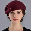 Berets French Berets Caps For Women Fashion 100% Wool Felt Fedora Hat Winter Blue Purple Red Church Female Vintage Cloche Hats 231208