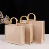 Vintage handväska bambu loop hanterar diy väska retro vattentät shoppingväska fast färg jute bärbar väska grovt vävt mode 21102251p
