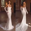 Berta Mermaid Dresses Straps Backless Wedding Dress Sweep Train Sequins Lace Bridal Gowns