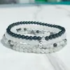 MG2013 4 MM Quartz rutilé Onyx noir Quartz de neige Labradorite ensemble de bracelets femmes Mini pierres précieuses poignet Mala bijoux