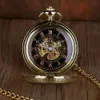 Pocket Watches Top Brand Solid Wood Mechanical Pocket Watches FOB Chain Hollow Steampunk Pocket Watches Skeleton Mens Womens Male Clock 231208