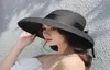 Retro Hepburn Black Straw Sun Hat for Women Sun Ochrona Sun Holiday Saaside Beach Hat Kobieta Summer Big Eaves Visor Caps8423050