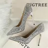 European American Style Spangle Dress Shoes high heels shallow mouth pointed toe shining sequins sexy slimming nightclub single shoes