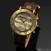 12-hour Display Quartz Watch Retro PU Strap Metal Bronze Case Music Note Markers Unisex watches Ancient Roman style203t
