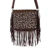 Bolsas de noite vaca inteira de vaca feminina feminina de couro vegano Fringe Crossbody Tassel Purse Lady Lady Vintage Smald Bandbag fofo para 260v