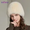 BeanieSkull Caps ENJOYFUR vrouwen winter bontmuts echt vossenbont hoeden gebreide zilveren vossenbont caps vrouwelijke Russische bomer caps 231208