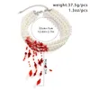 Designer Multilayer Imitation Pearl Necklace Choker for Women Red Beads Tassel Short Neck Chain Halloween Party Jewelry