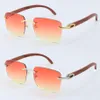 Factory Whole Selling Wooden Metal Rimless Sunglasses Wood T8300816 Unisex C Decoration 18K Gold Frame Sun Glasses Male and fe2371