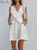 Zestawy bawełniane z kamizelki Kobiety Elegancki bez rękawów Pojedynczy piersi dwuczęściowy zestaw kobiet 2023 Summer Lady Tank Set