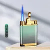 Inflatable Butane Cigarette Lighter One-button Press To Ignite Metal Blue Flame Windproof No Gas Lighters For Cigar Smoke Gift