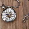 Relógios de bolso Luxo Cobre Prata Automático Relógio de Bolso Mecânico Relógio Fob Cadeia Relógio Homens Números Romanos Relógio de Bolso de Alta Qualidade 231208