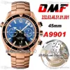 OMF Cal A9901 Montre chronographe automatique pour homme Or rose Noir Lunette polie Bracelet en acier inoxydable 232 63 46 51 01 001 Super E232P