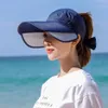 Cappelli a tesa larga Cappello da sole da donna Visiera superiore vuota Retrattile Grande elastico Golf Donna Estate Traspirante Sudore Assorbente Spiaggia Ca246e