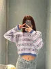 Women's Sweaters Miumiu/miu 23fw New Striped Bullet Screen Letter Jacquard Contrast Short Knitted Sweater for Women