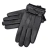 Mannen Echte Schapenvacht Lederen Handschoenen Herfst Winter Warm Touchscreen Volledige Vinger Zwarte Handschoenen Hoge Kwaliteit