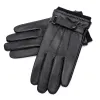 Men Genuine Sheepskin Leather Gloves Autumn Winter Warm Touch Screen Full Finger Black Gloves High Quality