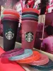 Starbucks 24 унции/710 мл Пластиковая кружка Многоразовая прозрачная питьевая чашка с плоским дном в форме столба Крышка Соломенная кружка Bardian DHL