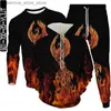 Fatos masculinos Fire Animal Phoenix Flame 3D Imprimir Homens Roupas Terno Mulheres Outdoor Casual Tracksuit Hoodies Calças 3 Pcs Set Tamanho S-6XL Q231211