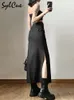Kjolar sylcue enkel svart delad sexig smal mångsidig ljus cool tunna sommar kvinnor mogna feminin charm street kjol lång 231211