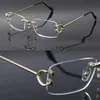 最新のファッションC装飾リムレスメタルフレーム近視眼科男性女性CT03440大きな正方形の眼鏡男性18Kゴールド3053