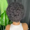 Malaio brasileiro peruano indiano 100% cru vrigin remy cabelo humano 1b natural preto pixie encaracolado curto 13x1 peruca de renda