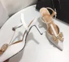 Elegante spitze One-Line-Sandalen mit Kristallschleife, Damen-High-Heels aus Leder und Diamanten, sexy Hochzeitsschuhe, Größe 35-42 mit Box