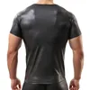 Herren T-Shirts Männer Sexy Kunstleder Kurzarm T-Shirts Tops PU Homosexuell Männlich Fetisch Unterhemden Clubwear Bühnenkostüme