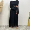 Ropa étnica Cinturón Abaya con bolsillos Vestidos musulmanes para mujeres Turquía Negro Simple Abayas Dubai Vestido largo islámico Arabia Kaftan Robe