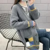 Cardigans en tricot pour femmes, hauts tricotés, mode femme, poches esthétiques, manteau, hiver 2023, pulls de couleurs mélangées, Cardigan pour femmes